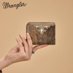WG322-W088   Wrangler Genuine Hair-On Cowhide Zip-Around Wallet - Khaki