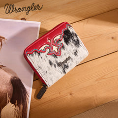 WG322-W088   Wrangler Genuine Hair-On Cowhide Zip-Around Wallet - Red
