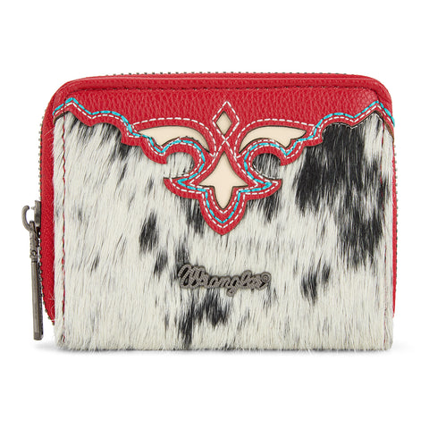 WG322-W088   Wrangler Genuine Hair-On Cowhide Zip-Around Wallet - Red