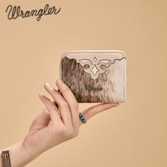WG322-W088   Wrangler Genuine Hair-On Cowhide Zip-Around Wallet -Tan
