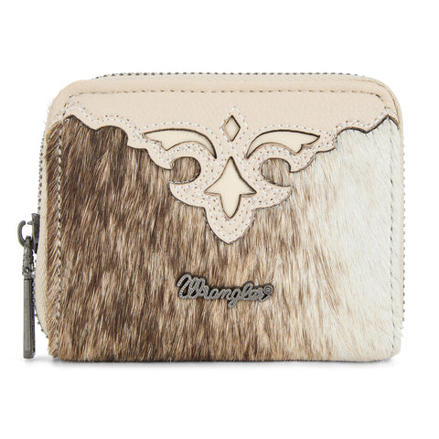 WG322-W088   Wrangler Genuine Hair-On Cowhide Zip-Around Wallet -Tan