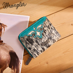 WG322-W088   Wrangler Genuine Hair-On Cowhide Zip-Around Wallet -Turquoise