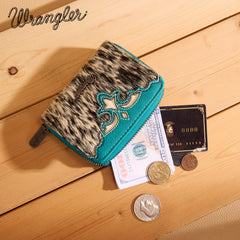 WG322-W088   Wrangler Genuine Hair-On Cowhide Zip-Around Wallet -Turquoise