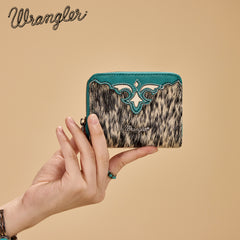 WG322-W088   Wrangler Genuine Hair-On Cowhide Zip-Around Wallet -Turquoise