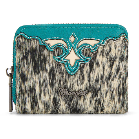 WG322-W088   Wrangler Genuine Hair-On Cowhide Zip-Around Wallet -Turquoise