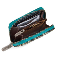 WG322-W088   Wrangler Genuine Hair-On Cowhide Zip-Around Wallet -Turquoise