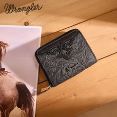 WG322-W089   Wrangler Tooled Zip-Around Wallet - Black