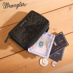 WG322-W089   Wrangler Tooled Zip-Around Wallet - Black