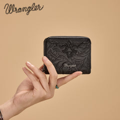 WG322-W089   Wrangler Tooled Zip-Around Wallet - Black