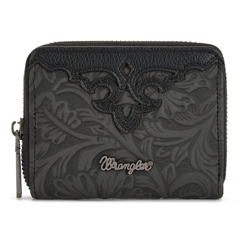 WG322-W089   Wrangler Tooled Zip-Around Wallet - Black