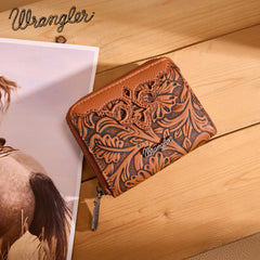 WG322-W089   Wrangler Tooled Zip-Around Wallet - Brown