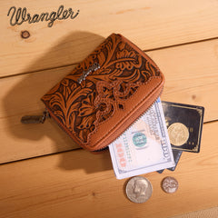 WG322-W089   Wrangler Tooled Zip-Around Wallet - Brown