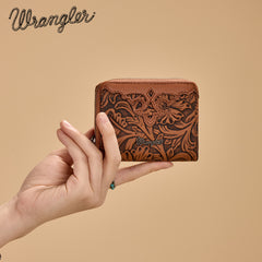 WG322-W089   Wrangler Tooled Zip-Around Wallet - Brown