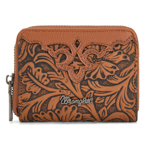 WG322-W089   Wrangler Tooled Zip-Around Wallet - Brown