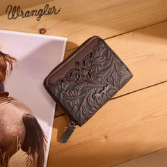 WG322-W089   Wrangler Tooled Zip-Around Wallet - Coffee