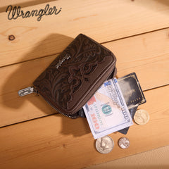WG322-W089   Wrangler Tooled Zip-Around Wallet - Coffee