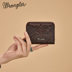 WG322-W089   Wrangler Tooled Zip-Around Wallet - Coffee