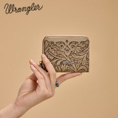 WG322-W089   Wrangler Tooled Zip-Around Wallet - Khaki
