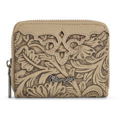 WG322-W089   Wrangler Tooled Zip-Around Wallet - Khaki