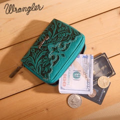 WG322-W089   Wrangler Tooled Zip-Around Wallet - Turquoise