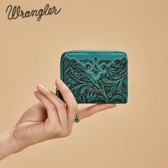 WG322-W089   Wrangler Tooled Zip-Around Wallet - Turquoise