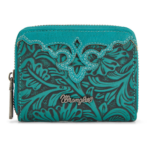 WG322-W089   Wrangler Tooled Zip-Around Wallet - Turquoise