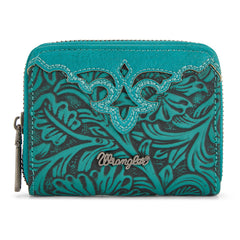 WG322-W089   Wrangler Tooled Zip-Around Wallet - Turquoise