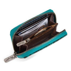 WG322-W089   Wrangler Tooled Zip-Around Wallet - Turquoise