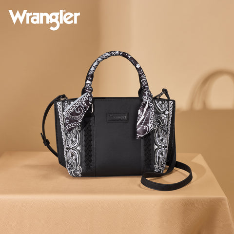 WG331-2005  Wrangler Bandana Paisley Print Tote/Crossbody -Black