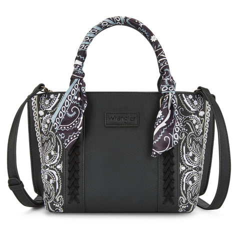 WG331-2005  Wrangler Bandana Paisley Print Tote/Crossbody -Black