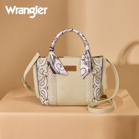 WG331-2005  Wrangler Bandana Paisley Print Tote/Crossbody -Tan
