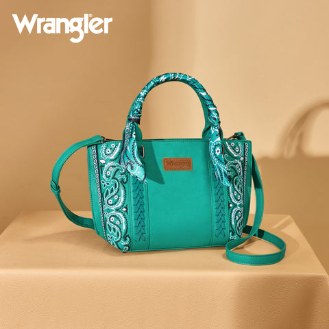 WG331-2005  Wrangler Bandana Paisley Print Tote/Crossbody -Turquoise