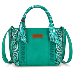 WG331-2005  Wrangler Bandana Paisley Print Tote/Crossbody -Turquoise