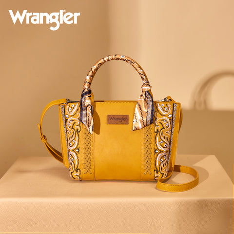 WG331-2005  Wrangler Bandana Paisley Print Tote/Crossbody -Yellow