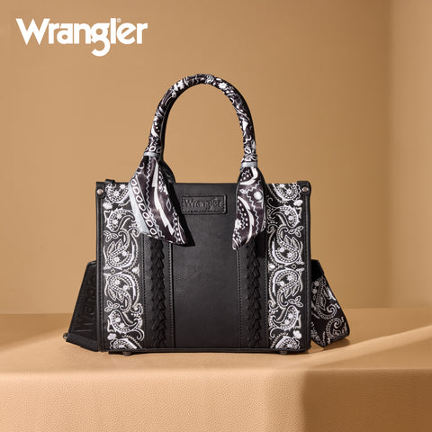 WG331-8120S  Wrangler Bandana Paisley Print Tote/Crossbody -Black