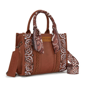 WG331-8120SBR Wrangler Braided Paisley Bandana Tote Bag - Brown