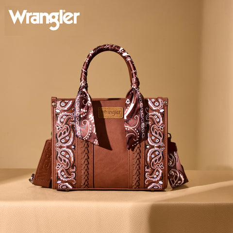 WG331-8120S  Wrangler Bandana Paisley Print Tote/Crossbody -Brown