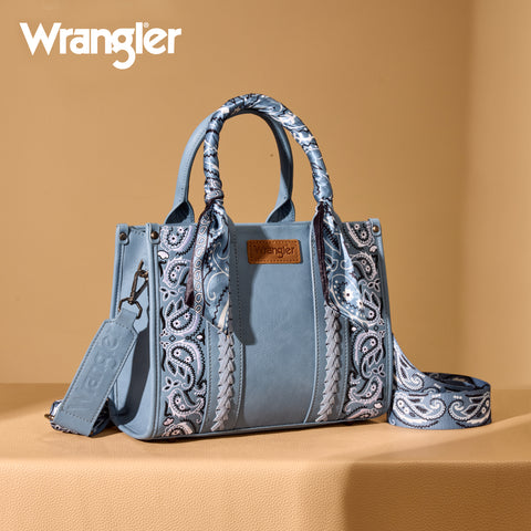 WG331-8120S  Wrangler Bandana Paisley Print Tote/Crossbody -Jean