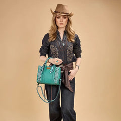 WG331-8120S  Wrangler Bandana Paisley Print Tote/Crossbody -Turquoise