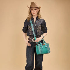 WG331-8120S  Wrangler Bandana Paisley Print Tote/Crossbody -Turquoise