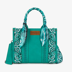 WG331-8120S  Wrangler Bandana Paisley Print Tote/Crossbody -Turquoise
