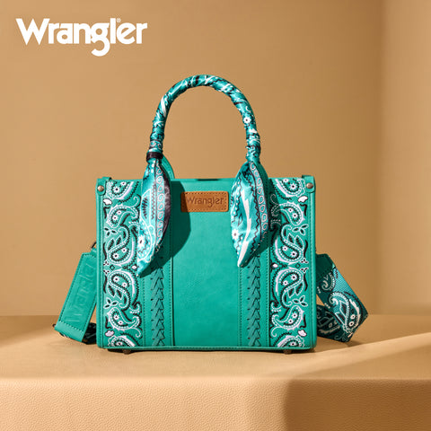 WG331-8120S  Wrangler Bandana Paisley Print Tote/Crossbody -Turquoise