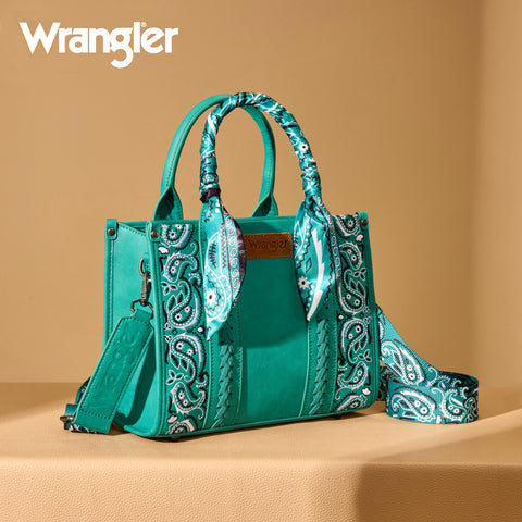 WG331-8120S  Wrangler Bandana Paisley Print Tote/Crossbody -Turquoise