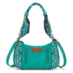 WG331-818TQ Wrangler Braided Paisley Bandana Shoulder Bag - Turquoise