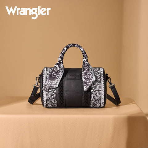 WG331-9012  Wrangler Bandana Paisley Print Barrel Crossbody -Black