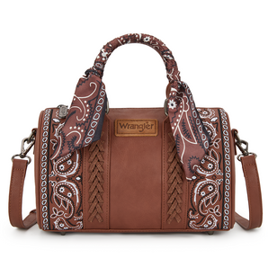 WG331-9012BR Wrangler Braided Paisley Bandana Boston Bag - Brown