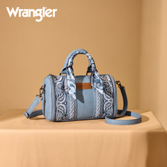 WG331-9012  Wrangler Bandana Paisley Print Barrel Crossbody -Jean
