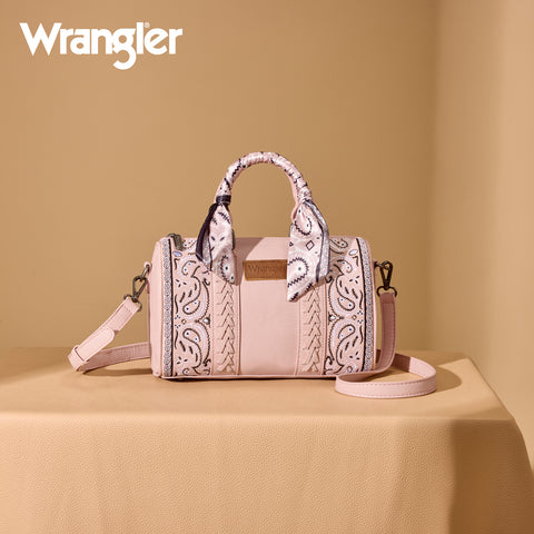 WG331-9012  Wrangler Bandana Paisley Print Barrel Crossbody - Pink