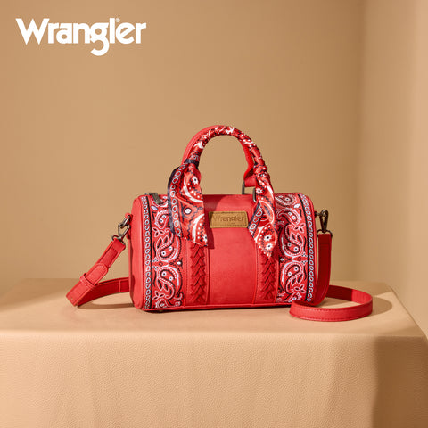 WG331-9012  Wrangler Bandana Paisley Print Barrel Crossbody - Red