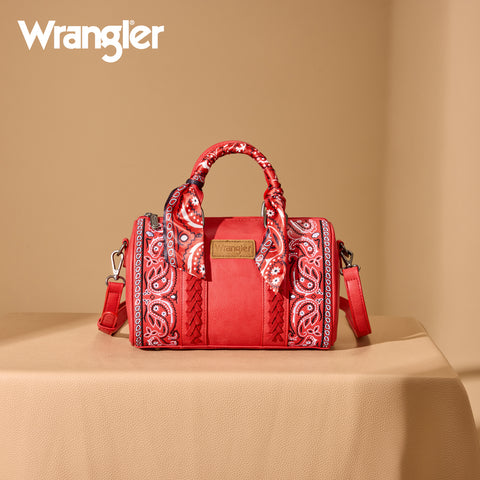 WG331-9012  Wrangler Bandana Paisley Print Barrel Crossbody - Red